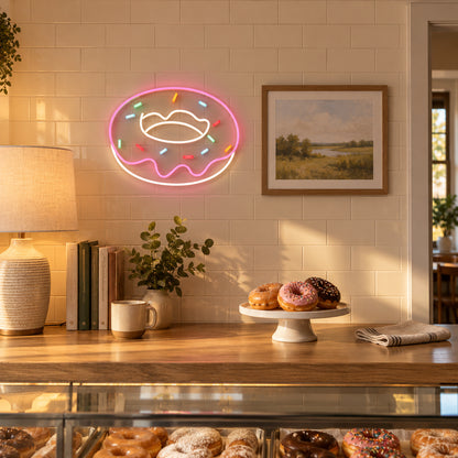 Glowing Sweet Donut Neon Sign - Installation Scene