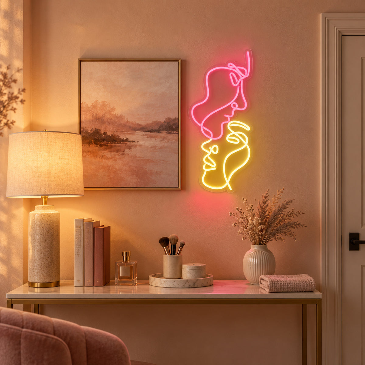 Face to Face LED Neon Sign for Wedding Light Up Party Decor - Installation Scene