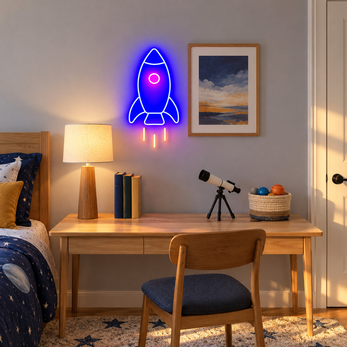 Rocket LED Neon Sign Blasting Rocket Outline - Installation Scene