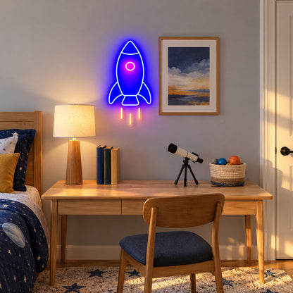 Rocket LED Neon Sign Blasting Rocket Outline - Installation Scene