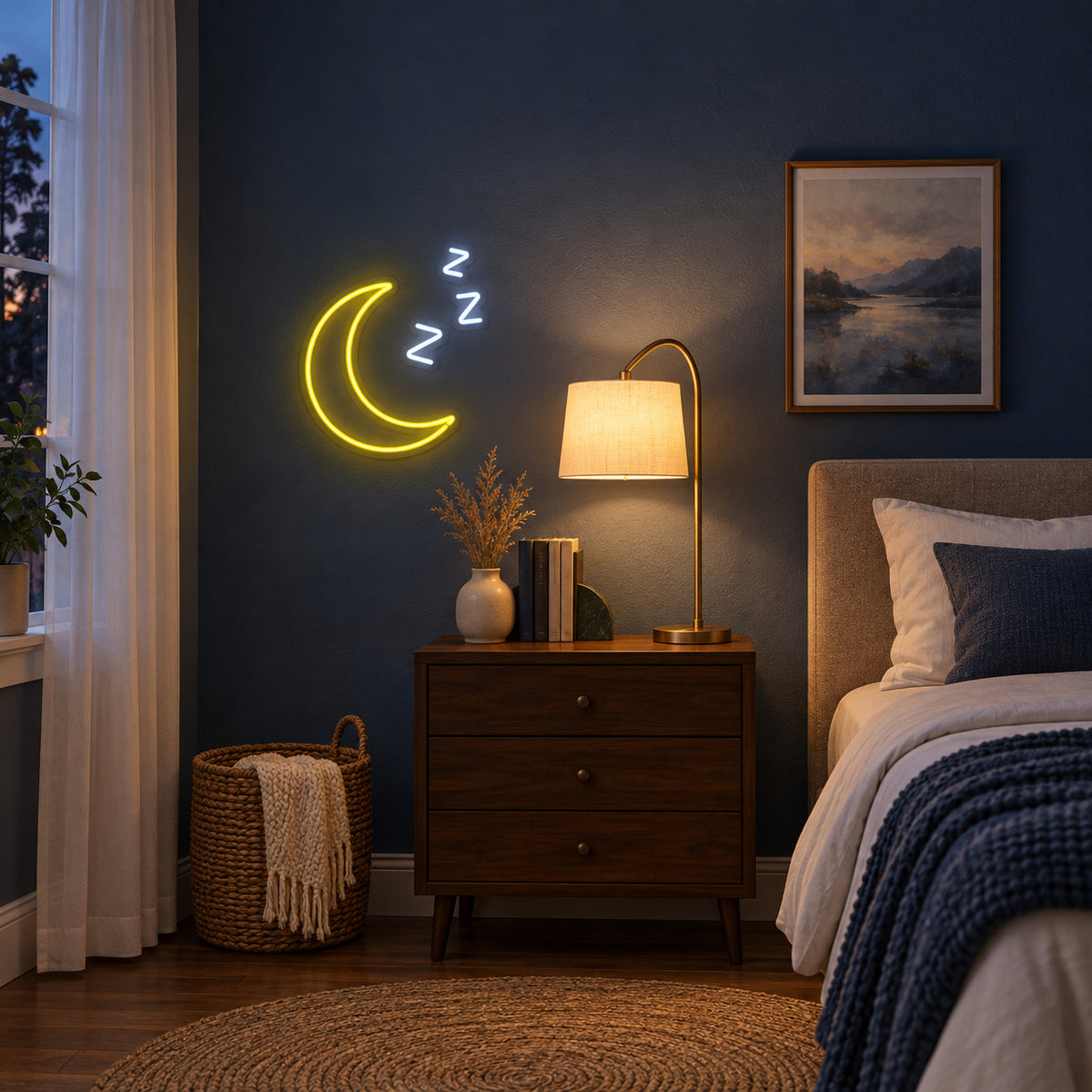 Sleepy Moon with ZZZ LED Neon Sign Dimmable Wall Light - Installation Scene
