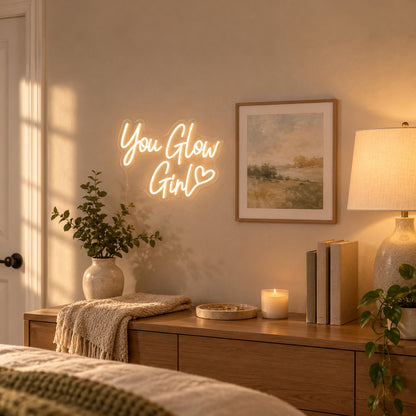 You Glow Girl LED Neon Sign for Wedding Light Up Party Decor - Installation Scene