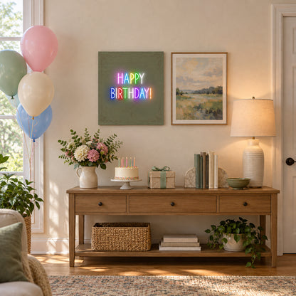 Happy Birthday Party Decor Neon Light - Installation Scene