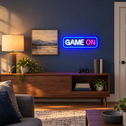 Game On LED Neon Sign for Man Cave Dimmable Wall Decor - Installation Scene