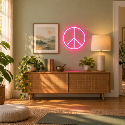 Peace Symbol LED Neon Sign Window Glow Symbol - Installation Scene