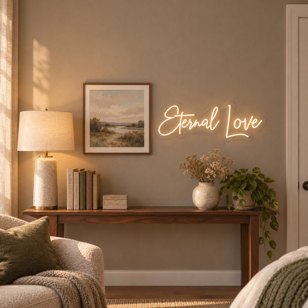 Eternal Love LED Neon Sign Dimmable Wall Light - Installation Scene