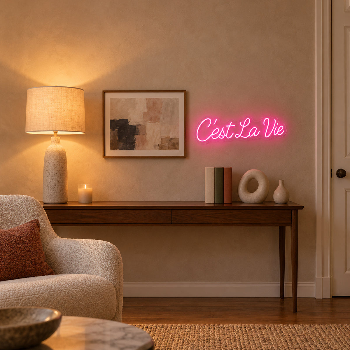 C'est La Vie French LED Neon Sign Bright Single Line Script - Installation Scene