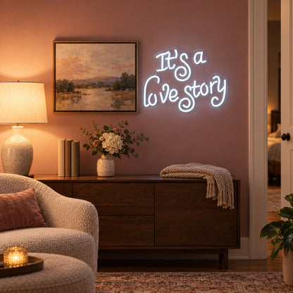 It's a Love Story LED Neon Sign Dimmable Wall Light - Installation Scene
