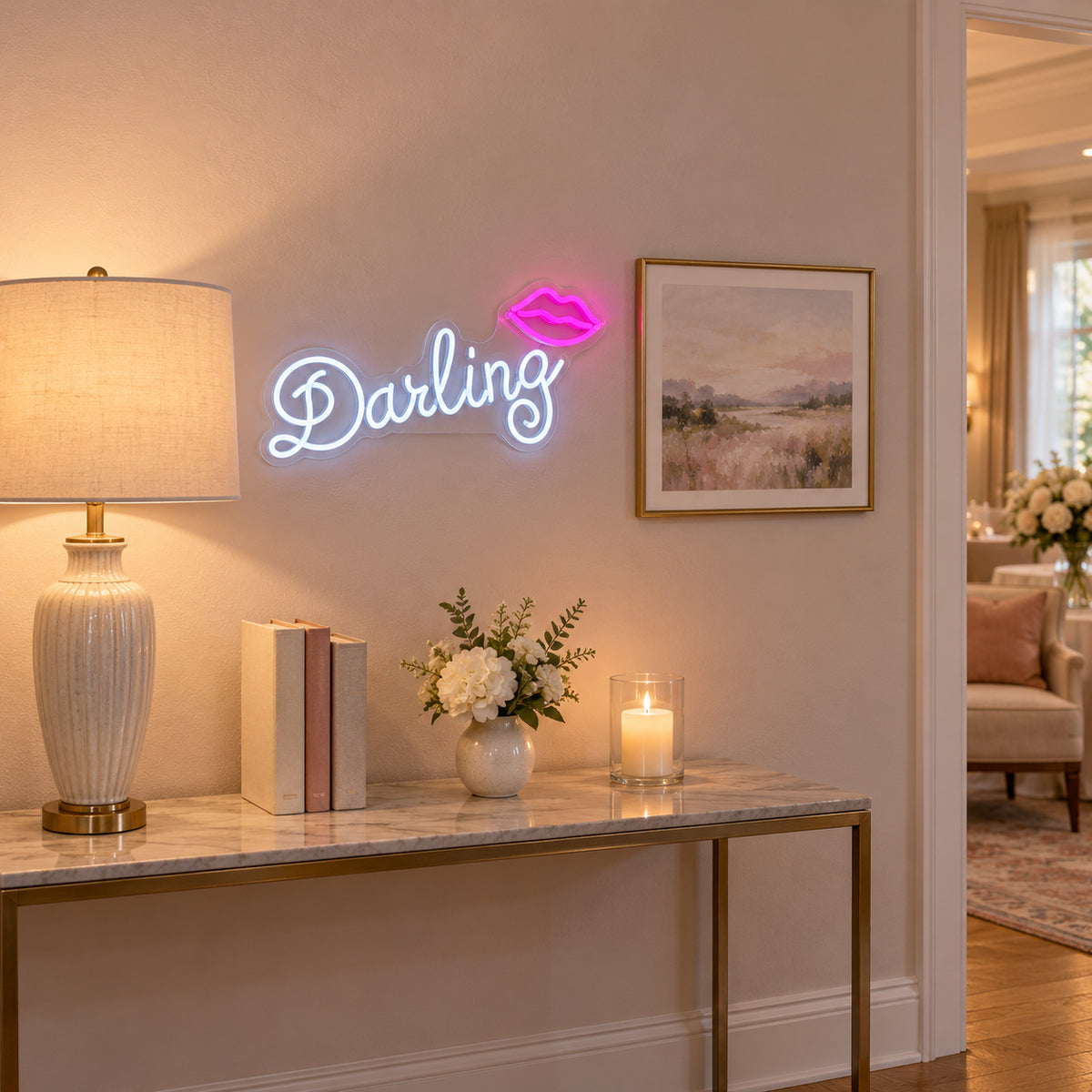 Darling LED Neon Sign for Wedding Light Up Party Decor - Installation Scene