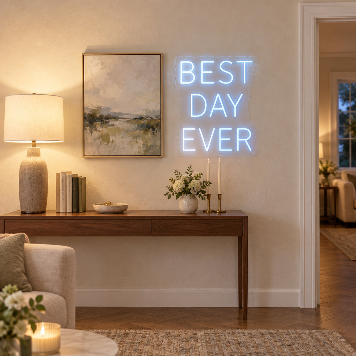 Best Day Ever LED Neon Sign Easel Stand Caps - Installation Scene