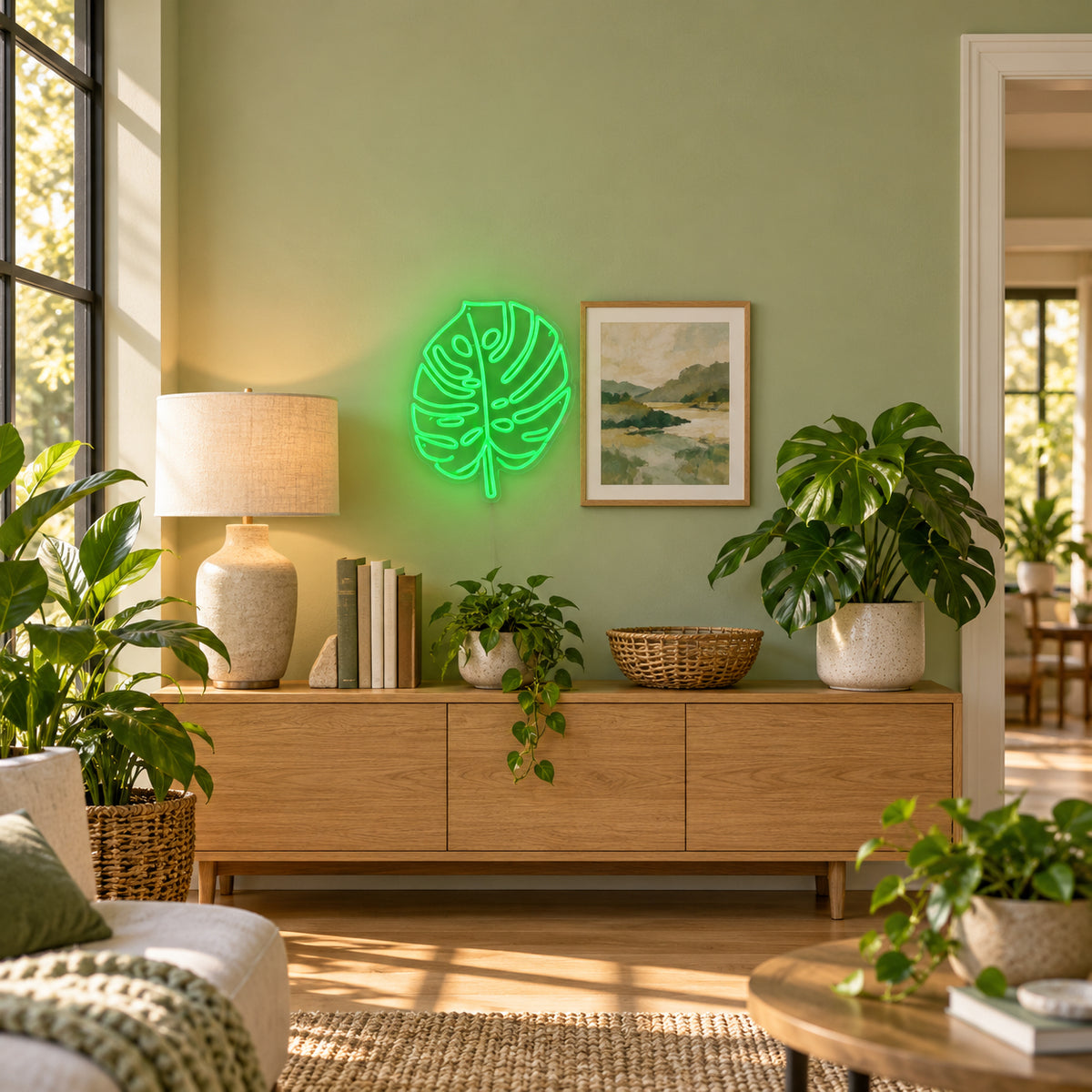 Monstera Leaf Neon Light - Installation Scene