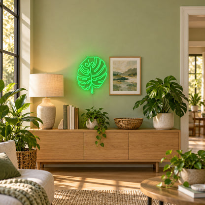 Monstera Leaf Neon Light - Installation Scene