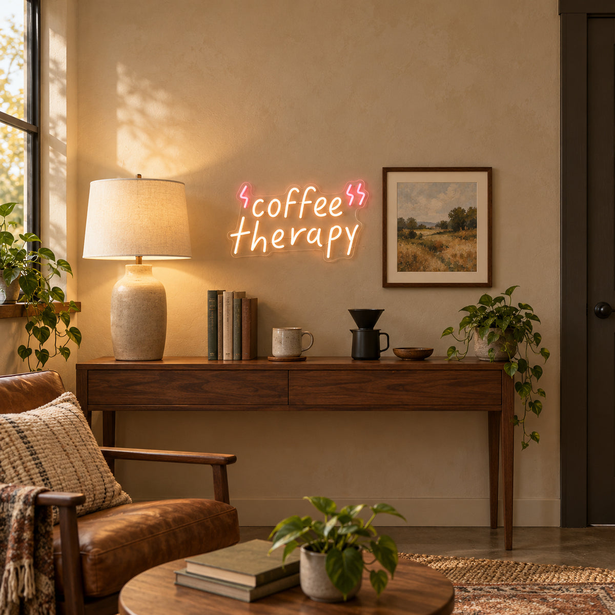 Coffee Therapy Neon Sign - Installation Scene
