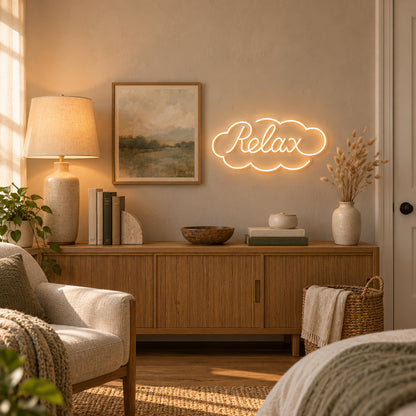 Relax Cloud LED Neon Sign Dimmable Wall Light - Installation Scene