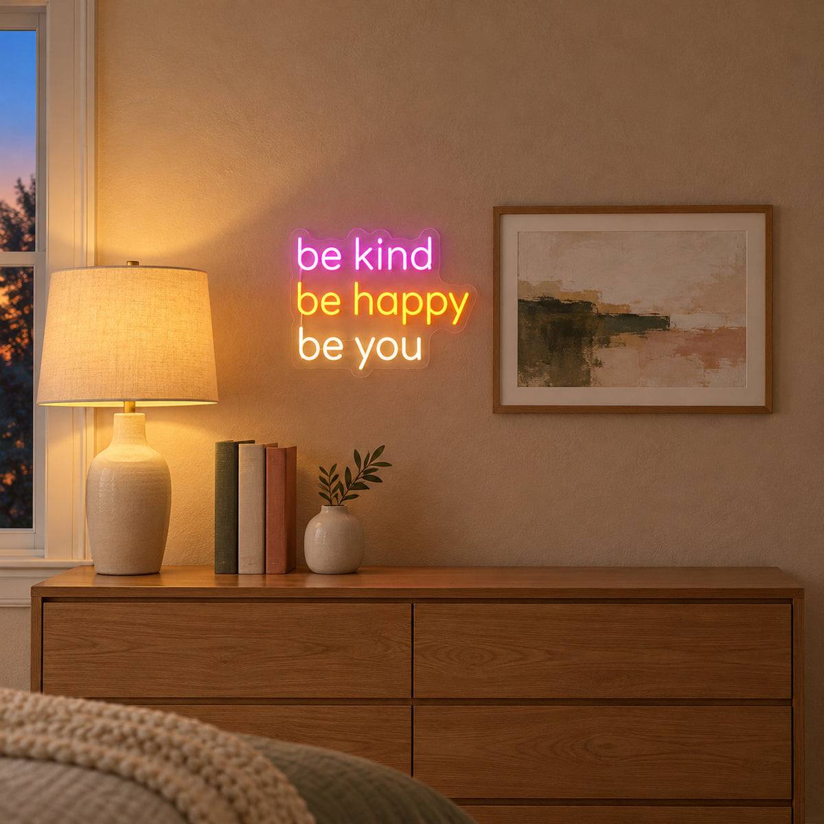 Be Kind Be Happy Be You LED Neon Sign Dimmable Wall Light - Installation Scene