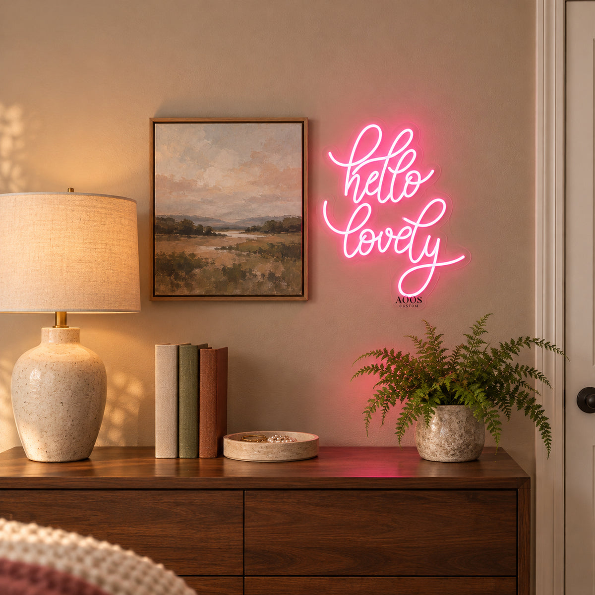 Hello Lovely LED Neon Sign Rounded Glow Script - Installation Scene