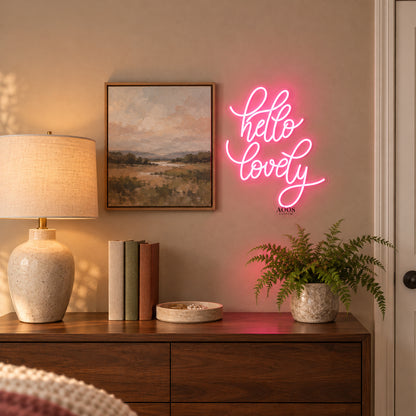 Hello Lovely LED Neon Sign Rounded Glow Script - Installation Scene
