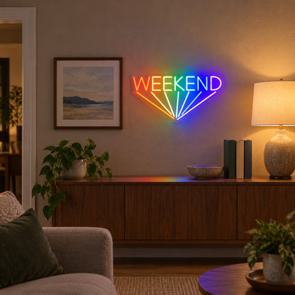 Weekend Colourful LED Neon Sign Dimmable Wall Light - Installation Scene
