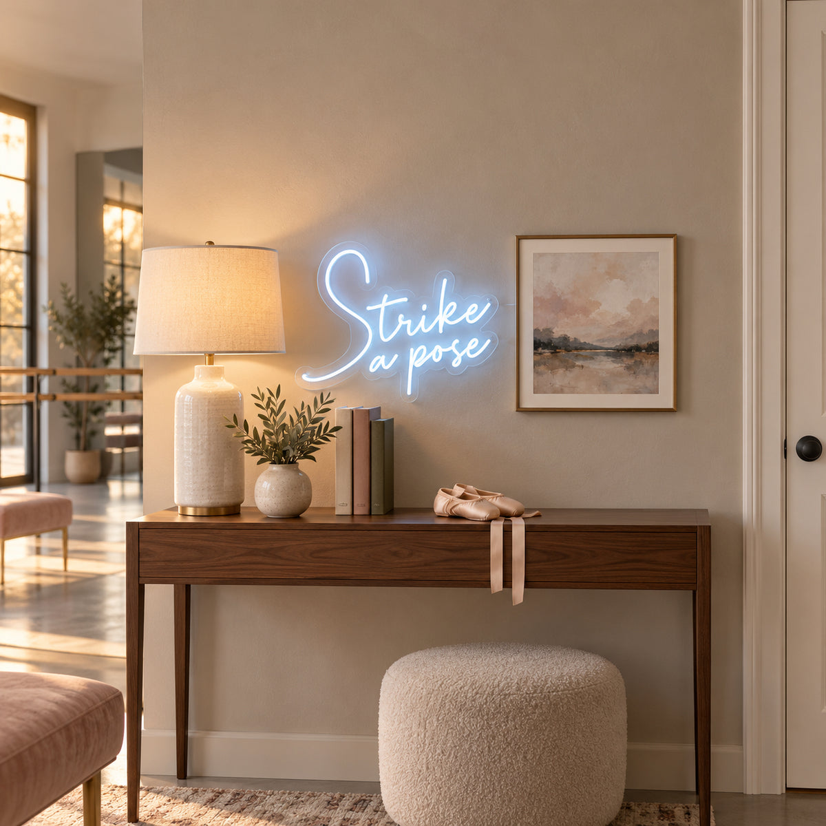 Strike a Pose LED Neon Sign Dimmable Wall Light - Installation Scene