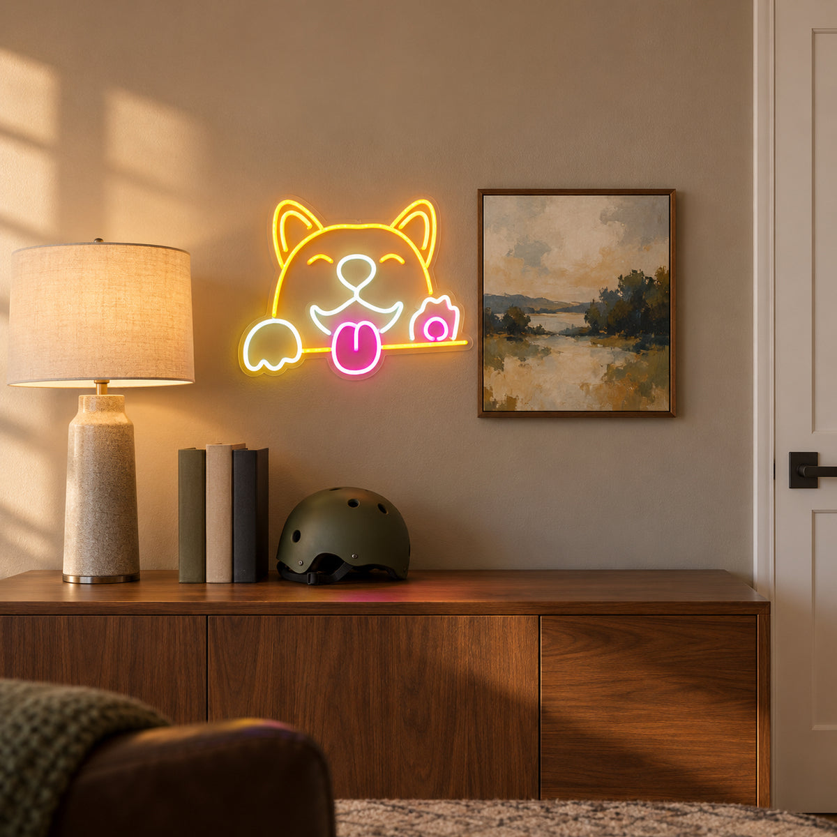 Corgi Dog LED Neon Sign for Man Cave Dimmable Wall Decor - Installation Scene