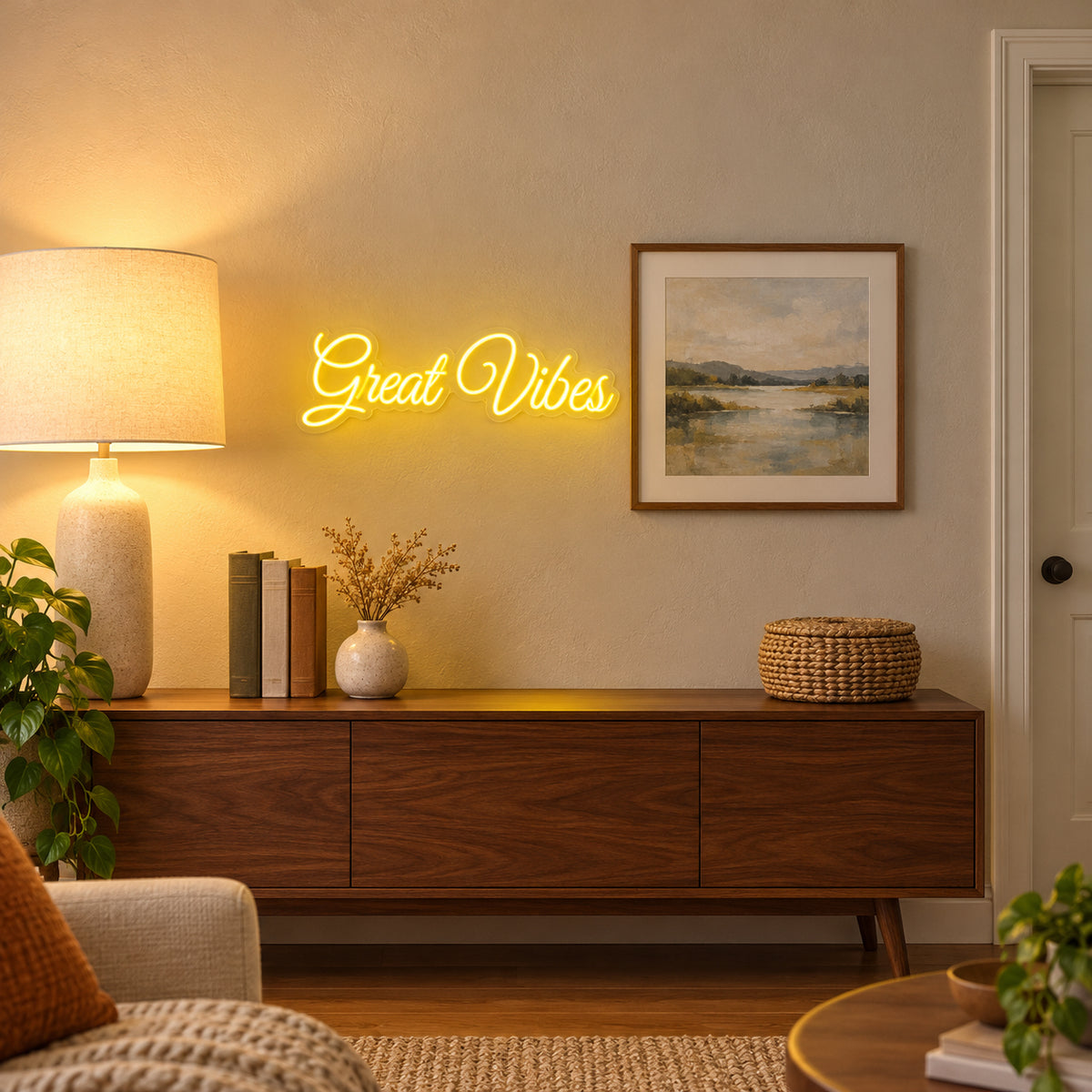 Great Vibes LED Neon Sign Dimmable Wall Light - Installation Scene