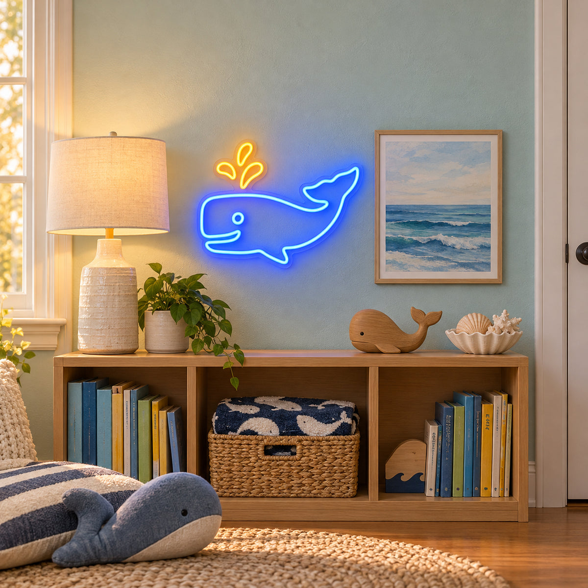 Whale LED Neon Sign for Kids Room Dimmable Wall Decor - Installation Scene