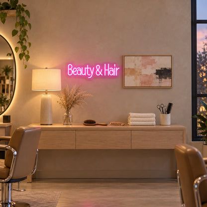 Beauty and Hair LED Neon Sign Dimmable Wall Light - Installation Scene