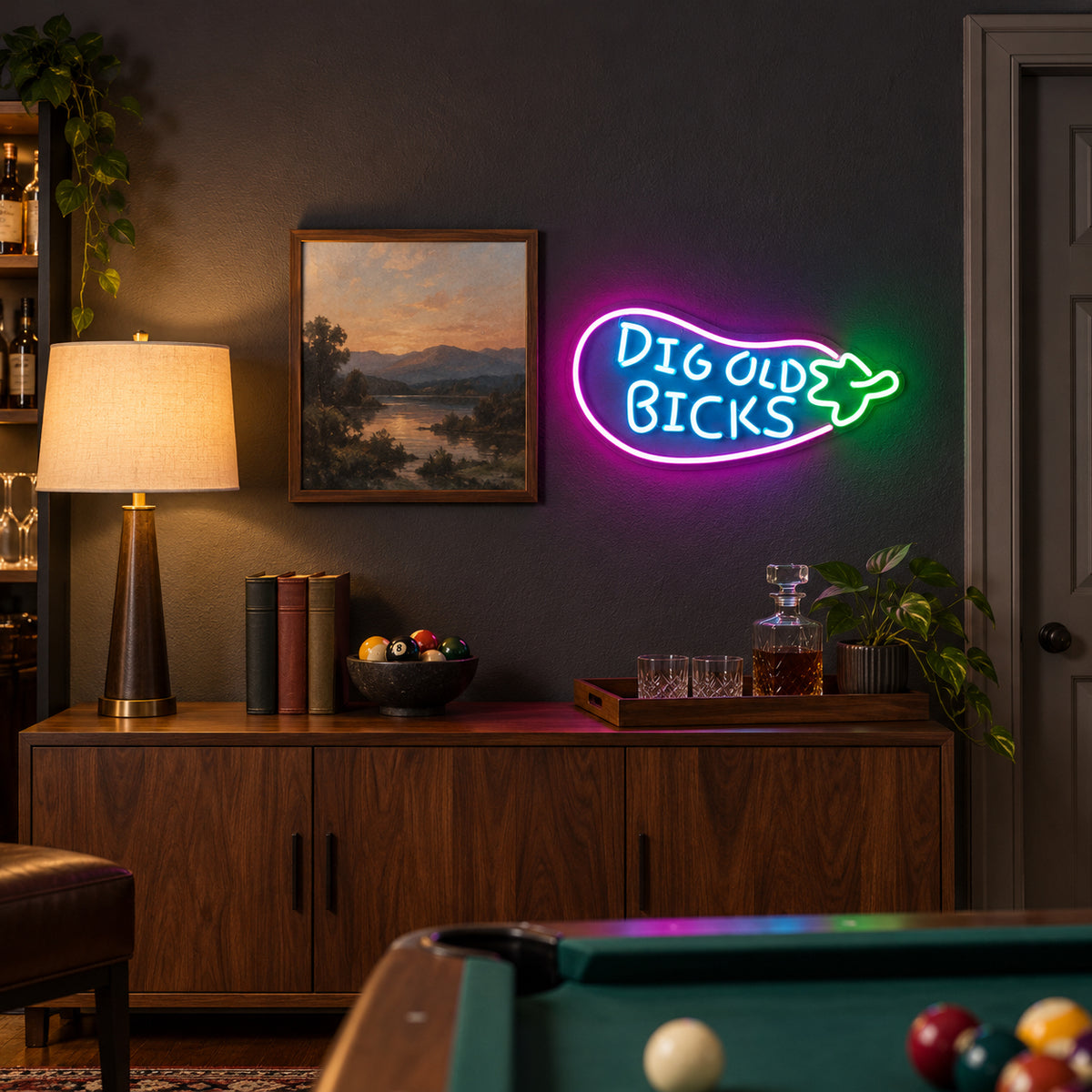 Dig Old Bicks LED Neon Sign for Man Cave Dimmable Wall Decor - Installation Scene