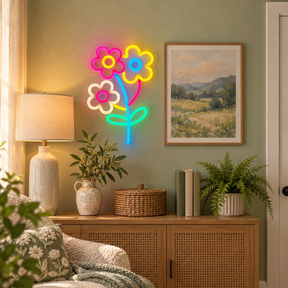 Flower LED Neon Sign Wild Bouquet Design - Installation Scene