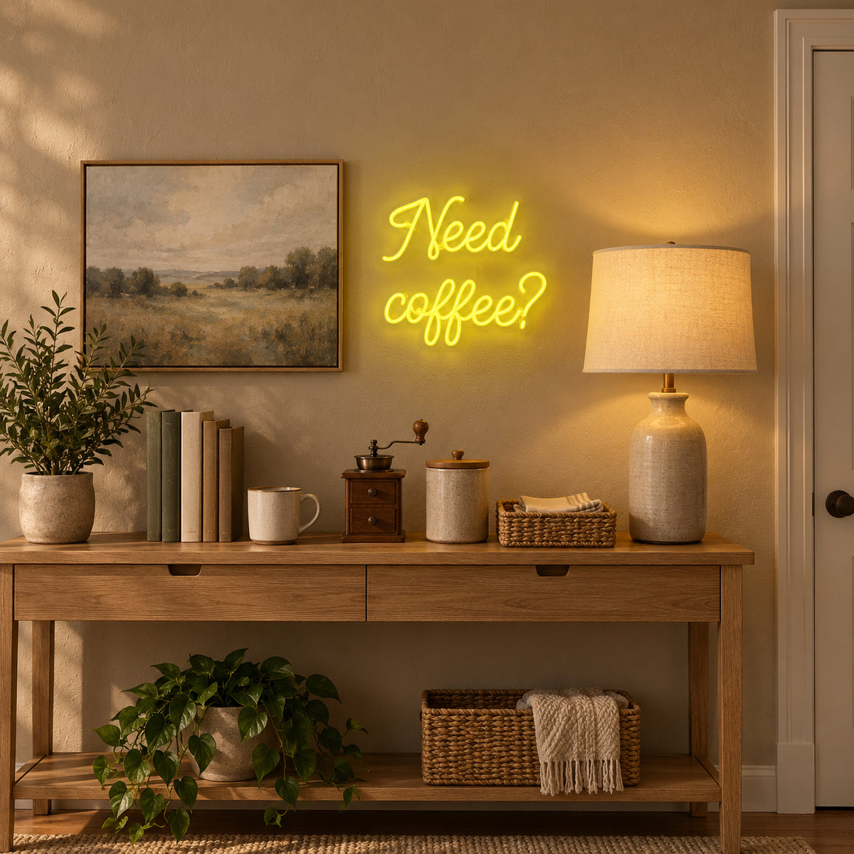 Need Coffee LED Neon Sign Dimmable Wall Light - Installation Scene
