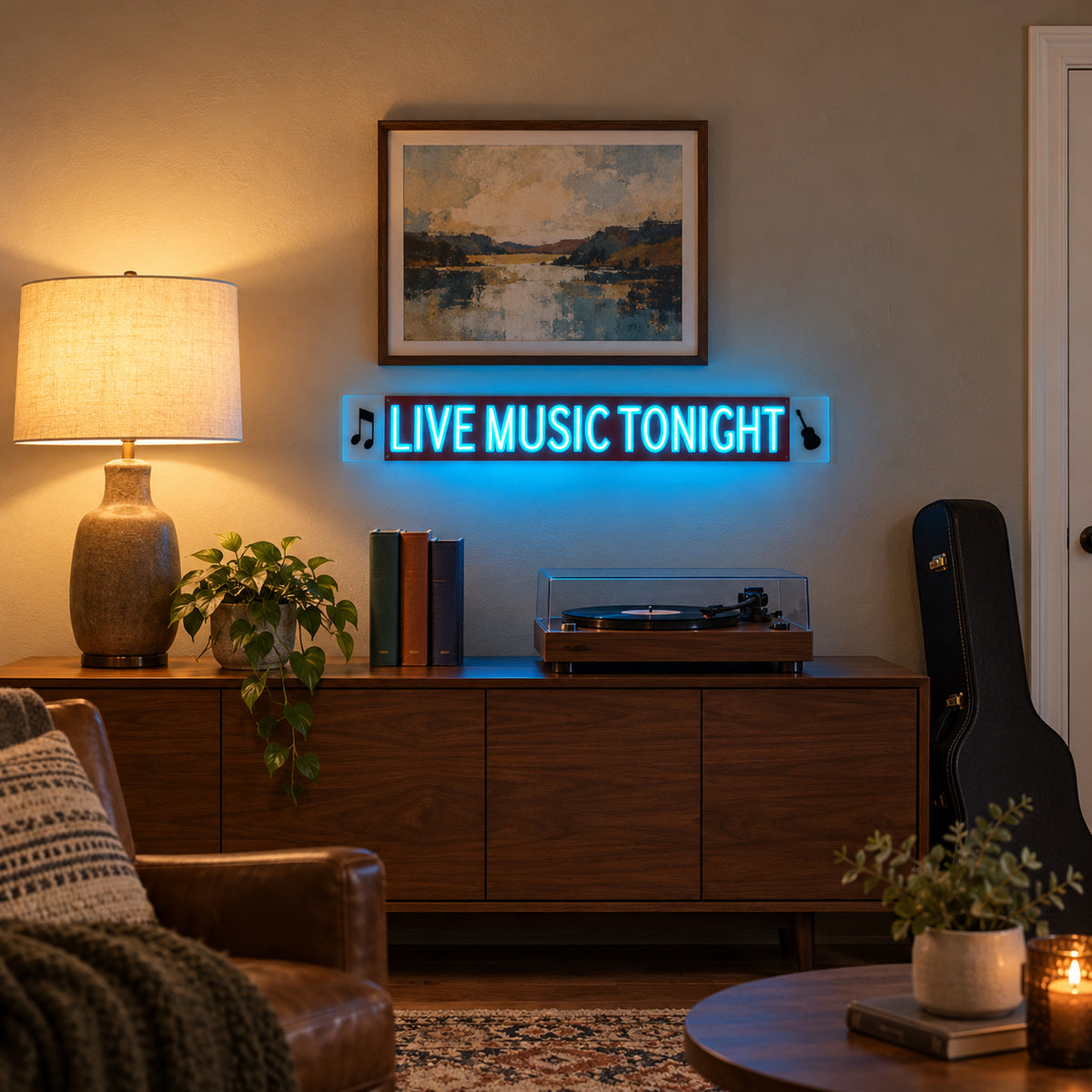 Live Music Tonight LED Neon Sign Dimmable Wall Light - Installation Scene