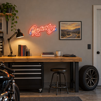Roady LED Neon Sign for Garage Light Up Business Decor - Installation Scene