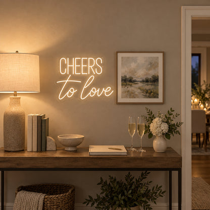 Cheers to Love LED Neon Sign for Kids Room Dimmable Wall Decor - Installation Scene