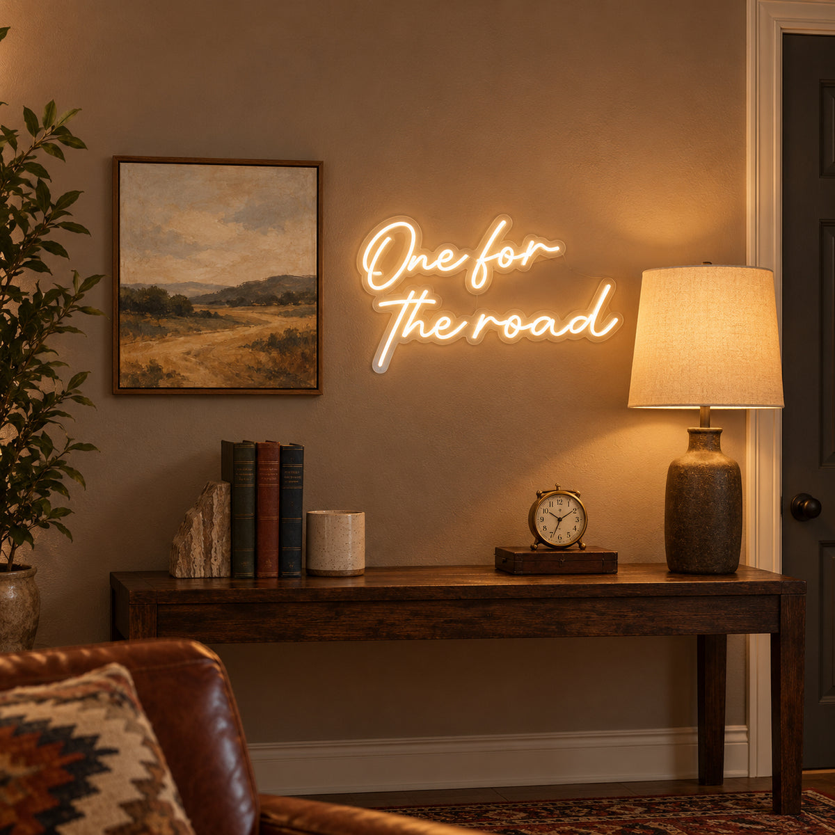One For The Road LED Neon Sign Brick Wall Script - Installation Scene