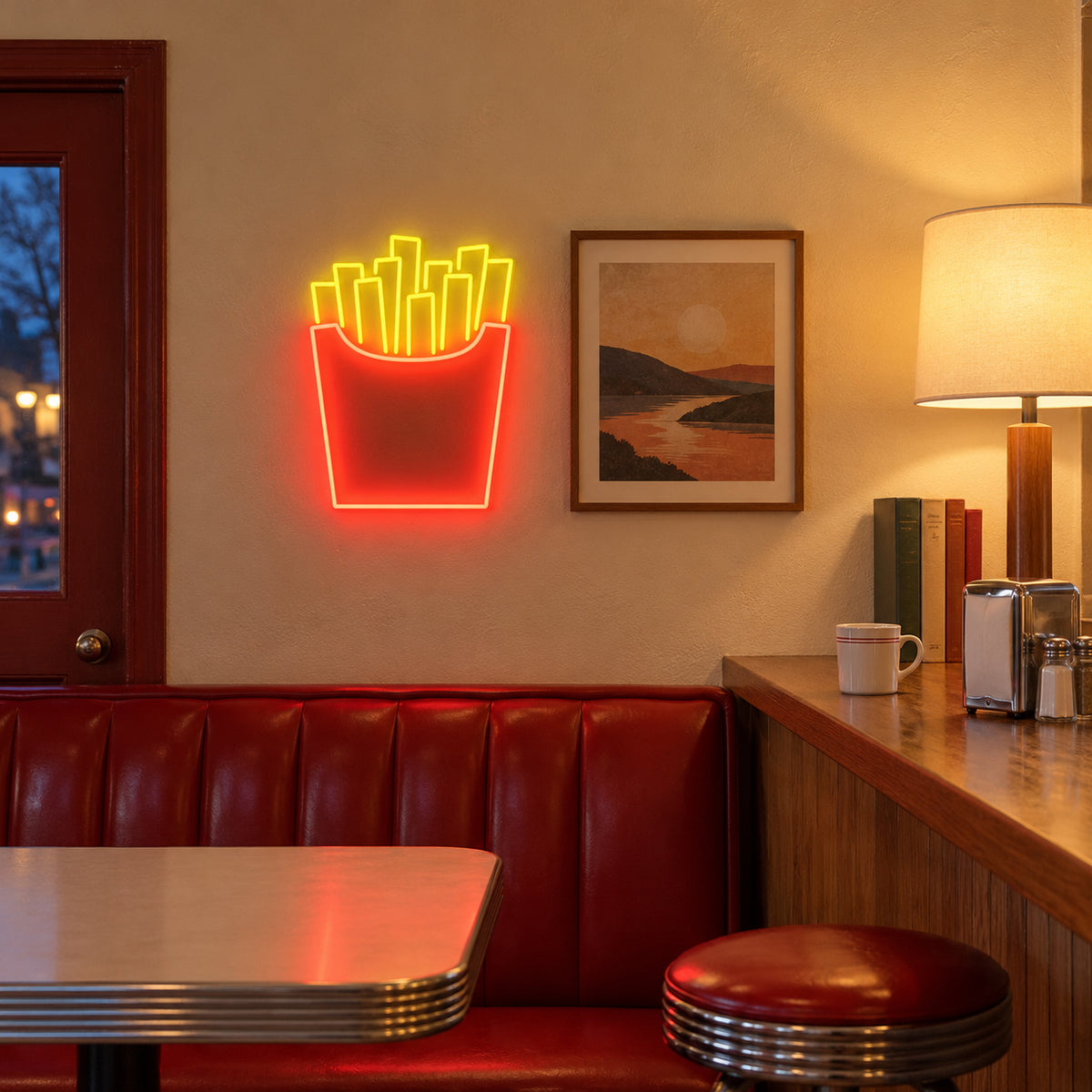 French Fries LED Neon Sign Dimmable Wall Light - Installation Scene