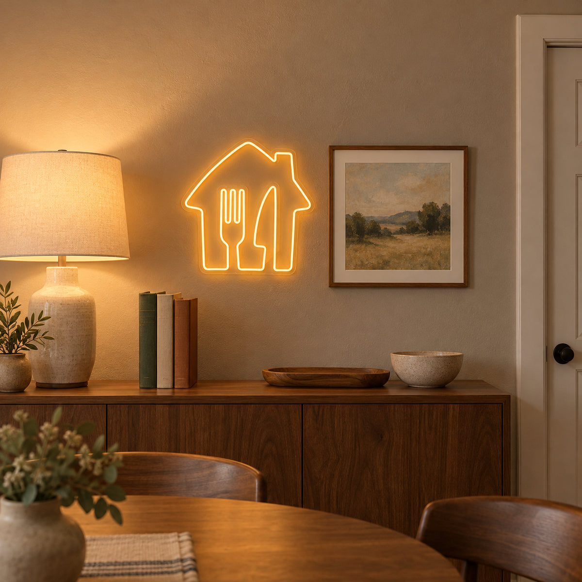 Fork Knife House LED Neon Sign Dimmable Wall Light - Installation Scene