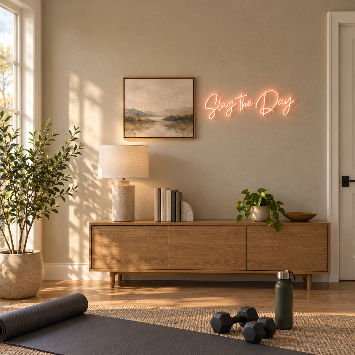 Slay The Day LED Neon Sign Dimmable Wall Light - Installation Scene