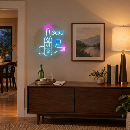 Korean Soju LED Neon Sign Bottle and Glass Design - Installation Scene