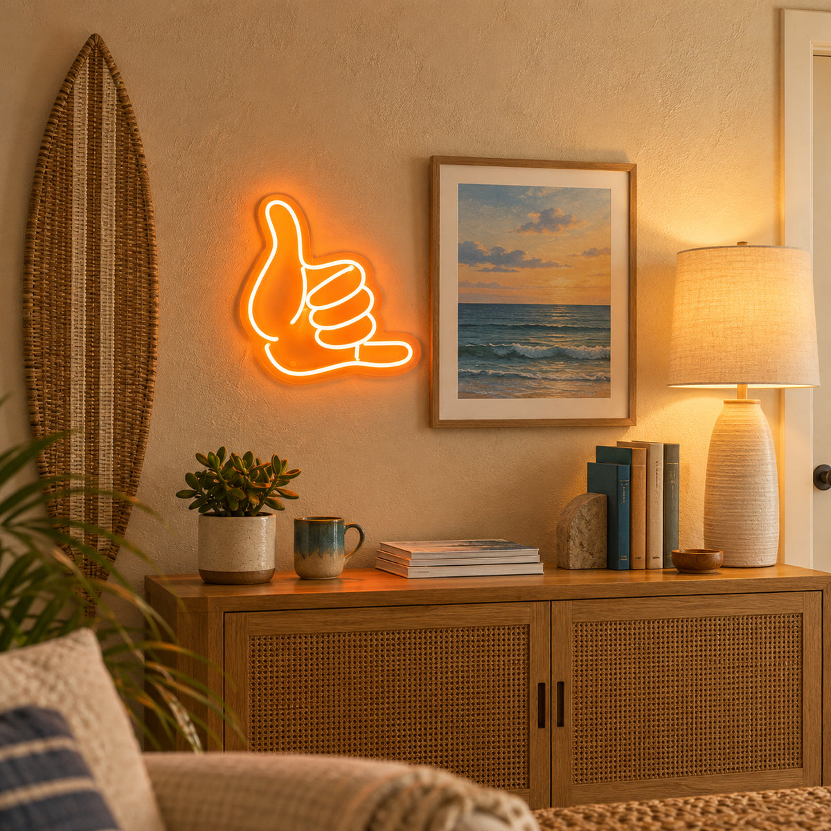 Hang Loose Hand Gesture LED Neon Sign Shaka Hand Outline - Installation Scene