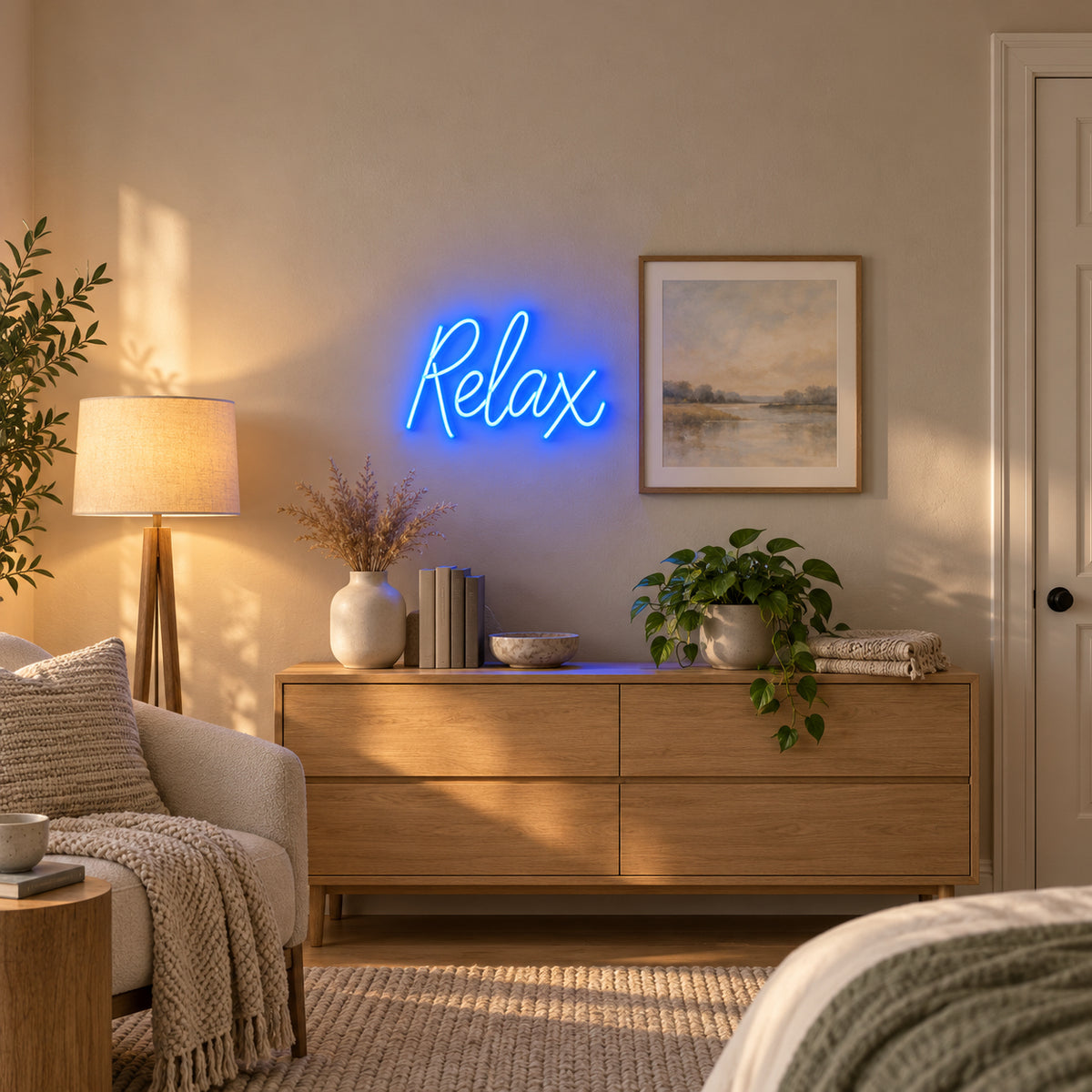 Relax LED Neon Sign Slim Script Design - Installation Scene