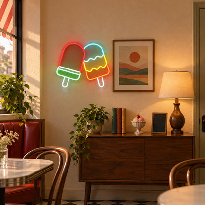 Ice Cream LED Neon Sign Twin Popsicle Design - Installation Scene