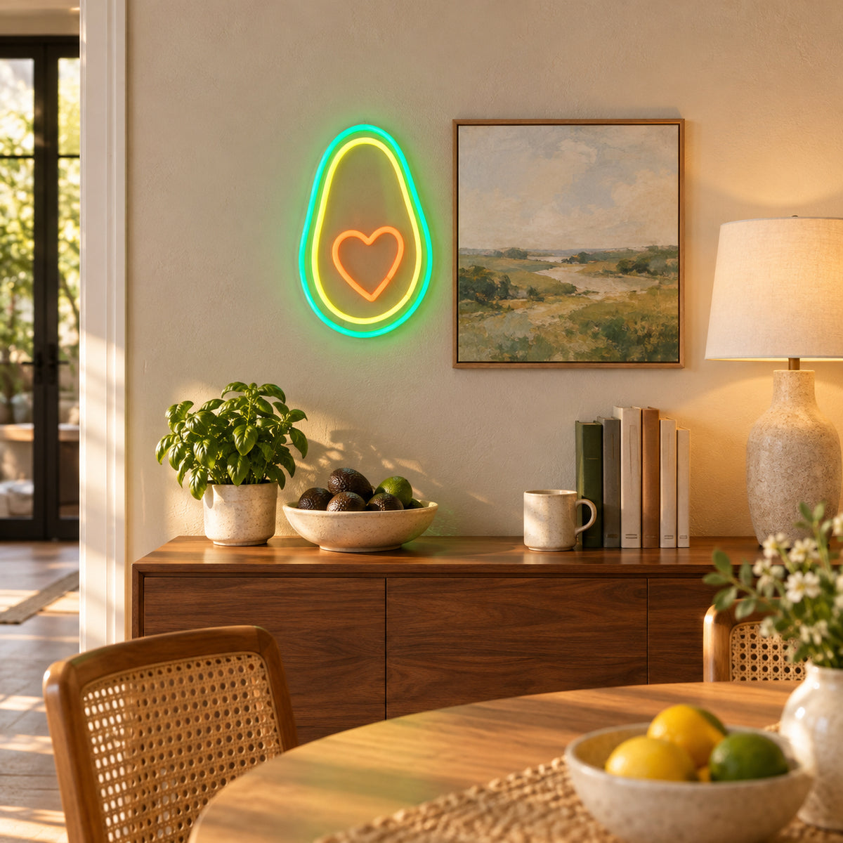Heart Avocado LED Neon Sign Dimmable Wall Light - Installation Scene