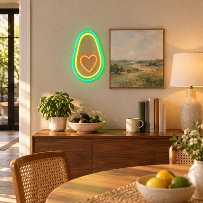 Heart Avocado LED Neon Sign Dimmable Wall Light - Installation Scene