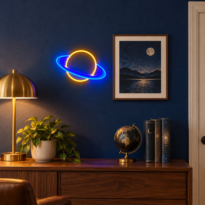 Saturn Room Decor Neon Sign - Installation Scene