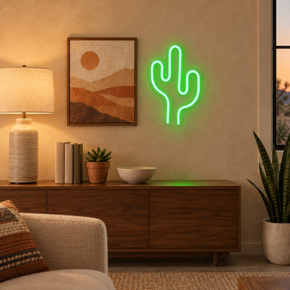 Cactus LED Neon Sign Tall Potted Cactus - Installation Scene