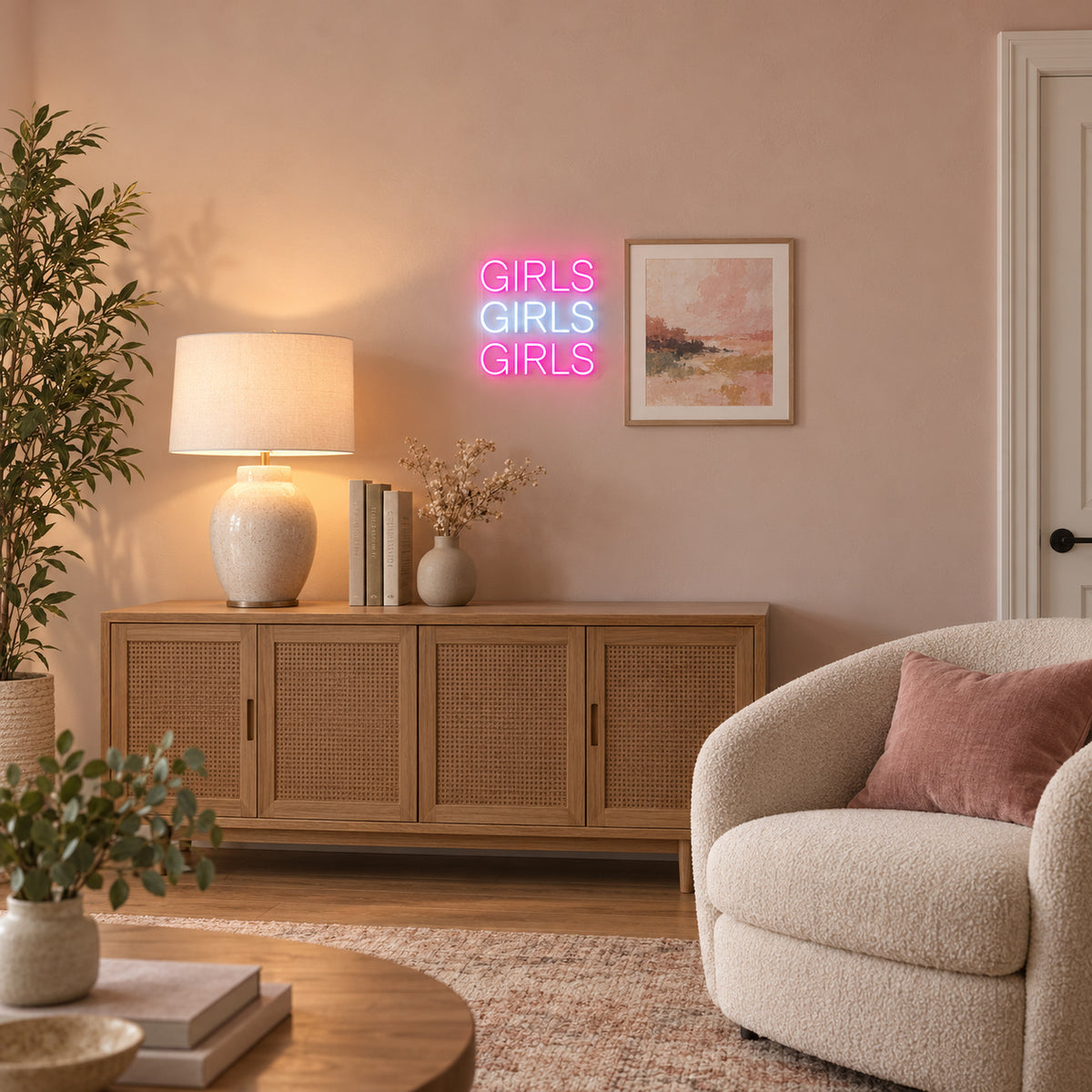 Girls Girls Girls LED Neon Sign Wide Cut - Installation Scene