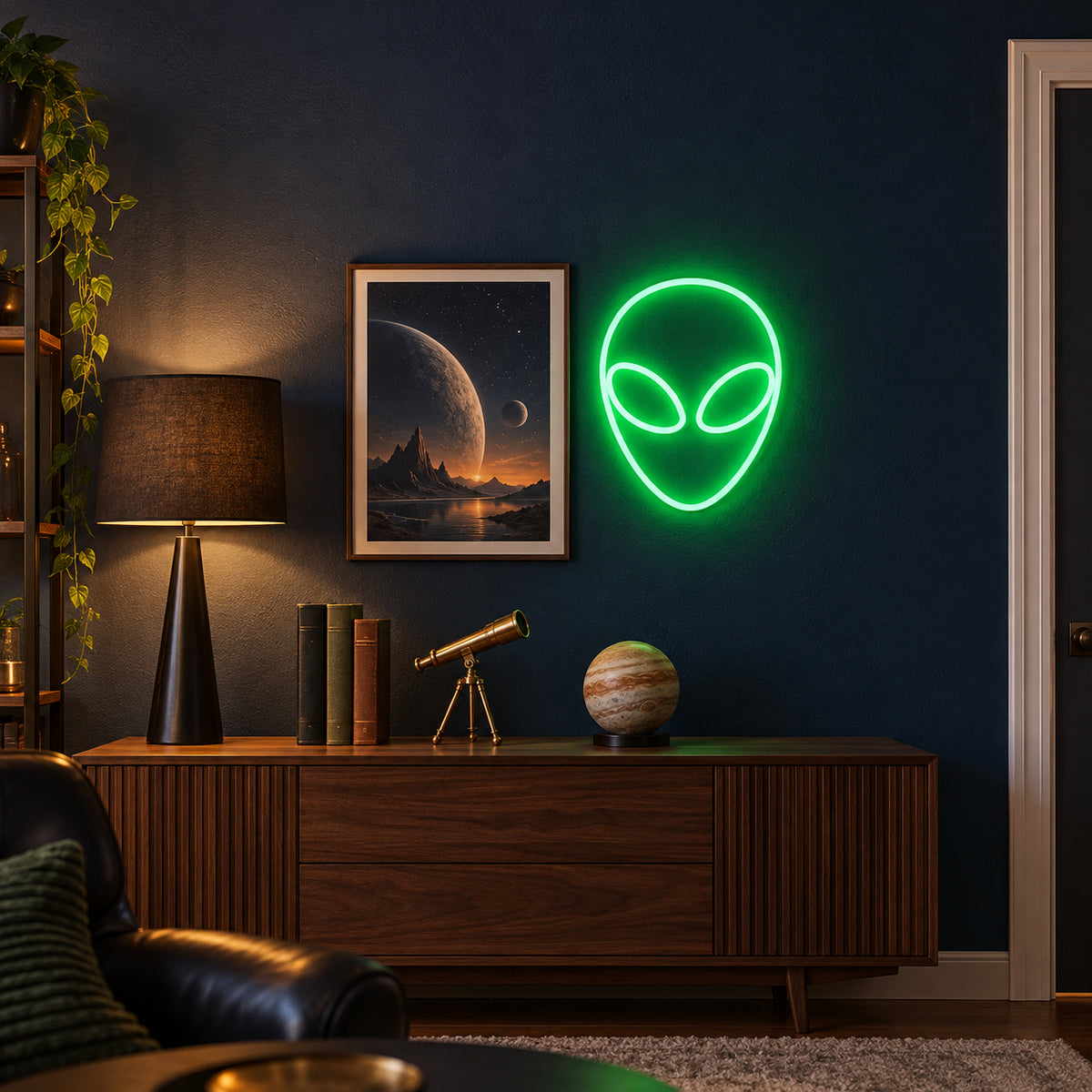 Aliens LED Neon Sign for Man Cave Dimmable Wall Decor - Installation Scene