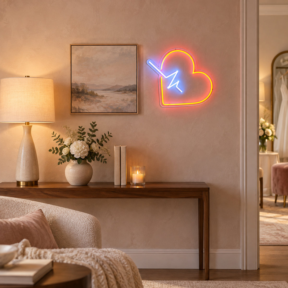 Heart LED Neon Sign for Wedding Light Up Party Decor - Installation Scene