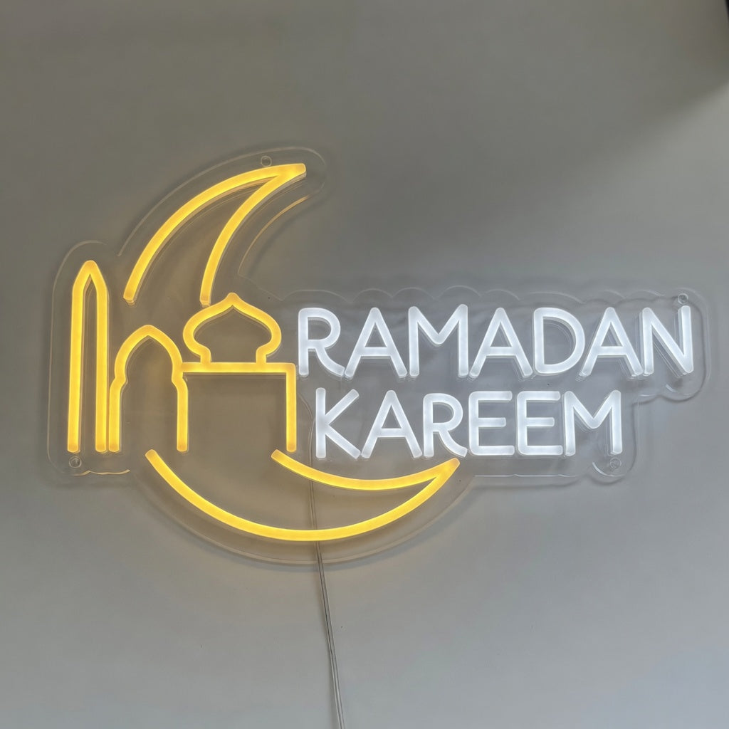 Ramadan Kareem LED Neon Sign with Crescent Moon Accent - Shineneon