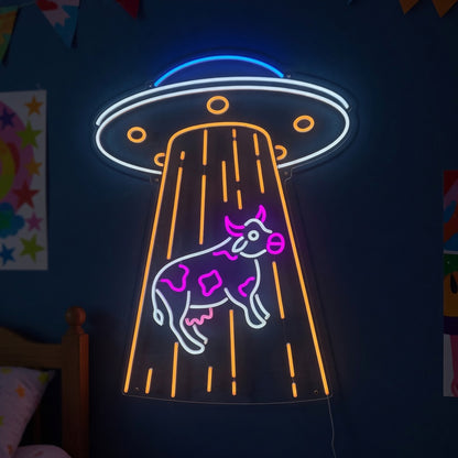 UFO Abducting Cow LED Neon Sign for Kids Room - Shineneon
